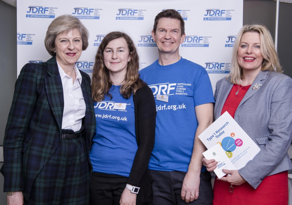 JDRF Westminster Palace reception. Theresa May, Mims Davies, Amy and Kevin Winchcombe. Copyright John Nguyen/JNVisuals 25/04/2016